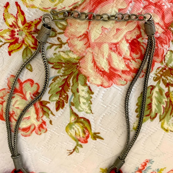 Brick Red Necklace w/Silver Tone Chain - Picture 2 of 5